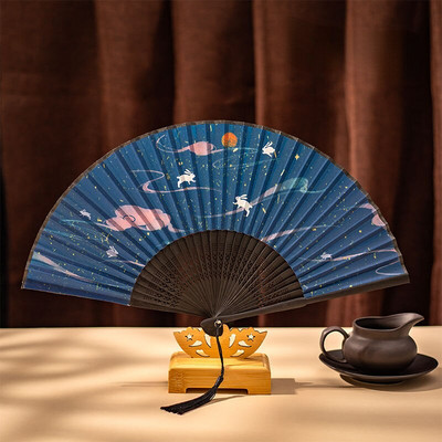 Ventilator de mână Hanfu chinezesc Ventilator pliabil de mână pentru doamnă 21 cm Ventilator de dans din bambus chinezesc de epocă Ventilator portabil Ventilator zilnic de vară pentru petrecere