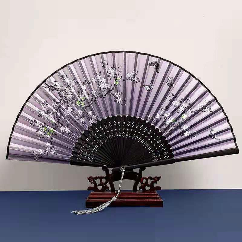 Ventilator de mână Hanfu chinezesc Ventilator pliabil de mână pentru doamnă 21 cm Ventilator de dans din bambus chinezesc de epocă Ventilator portabil Ventilator zilnic de vară pentru petrecere