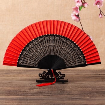 Baked Paint All-Black Fan Fold Chinese Wind Women\'s Classic Dance Craft Fan Burst Fan