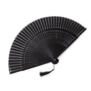 Baked Paint All-Black Fan Fold Chinese Wind Women\'s Classic Dance Craft Fan Burst Fan