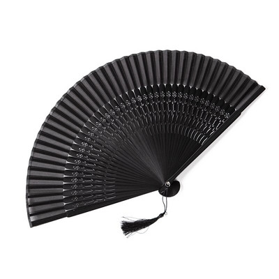 Baked Paint teljesen fekete legyező összecsukható kínai szél női klasszikus táncos kézműves ventilátor