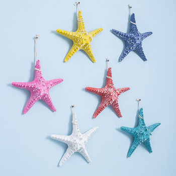 1PC Средиземноморски стил Стари полирани 5 пръста Shantou Starfish Домашен декор Висяща на стена изкуствена смола Морска звезда 3 размера 6 цвята