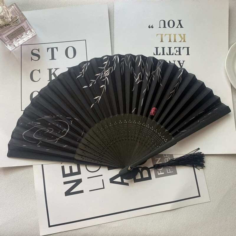 Vintage stila zīda saliekamais ventilators ķīniešu japāņu raksts māksla amatniecība dāvana mājas dekorēšana rotājumi deju roku ventilators