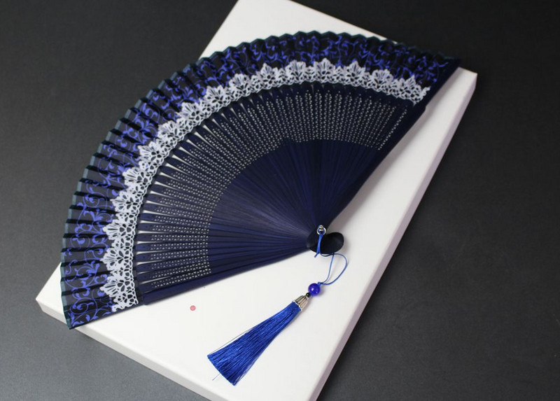 Spalvą keičiantis vainikas vėduoklė moterims sulankstomas vėduoklė nėrinių spalva keičiasi podiumas sulankstomas ventiliatorius Hanfu fotografija ventiliatoriaus galva žalia vėduoklė