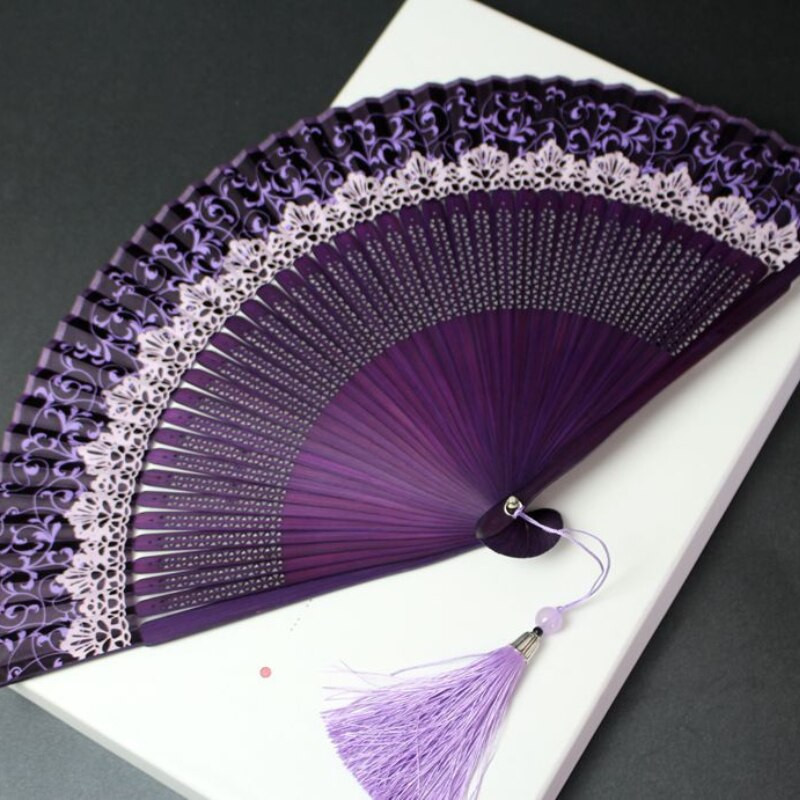 Spalvą keičiantis vainikas vėduoklė moterims sulankstomas vėduoklė nėrinių spalva keičiasi podiumas sulankstomas ventiliatorius Hanfu fotografija ventiliatoriaus galva žalia vėduoklė