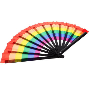 Fan Folding Fans Hand Rainbow Chinese Fabric Handheld Silk Pride Japanese  Party Dancing Photography Performancedance Paper