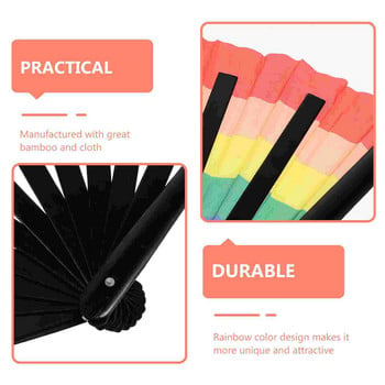 Fan Folding Fans Hand Rainbow Chinese Fabric Handheld Silk Pride Japanese  Party Dancing Photography Performancedance Paper