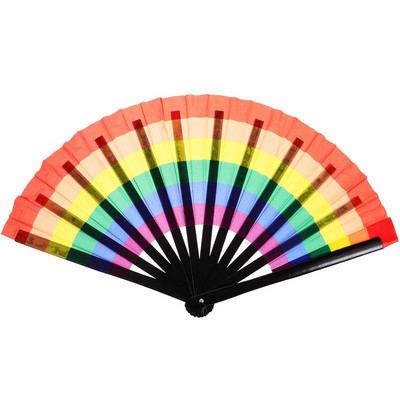 Fan Folding Fans Hand Rainbow Chinese Fabric Handheld Silk Pride Japanese  Party Dancing Photography Performancedance Paper