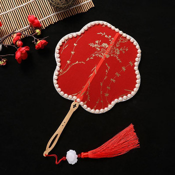 Декоративни ветрила с пискюли от перли Неправилни полупрозрачни приказни ръчни ветрила Дамски танцови ръчни ветрила Класически занаяти Подаръци Китайски стил