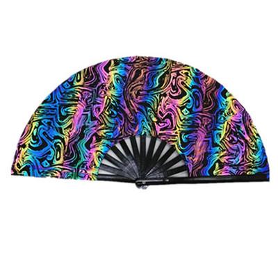 Színátmenet színes fényvisszaverő összecsukható legyező Magic puha szálas szövet ventilátor 33 cm nagy kung fu ventilátor fotózás kellékek táncparti ventilátor