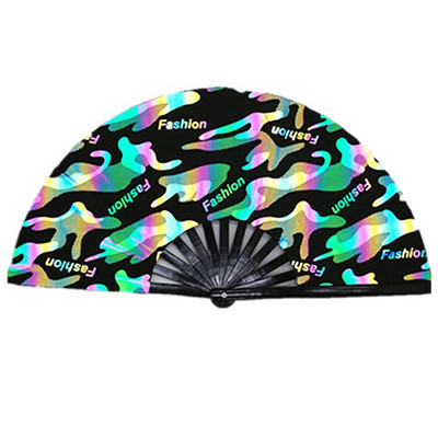 Színátmenet színes fényvisszaverő összecsukható legyező Magic puha szálas szövet ventilátor 33 cm nagy kung fu ventilátor fotózás kellékek táncparti ventilátor