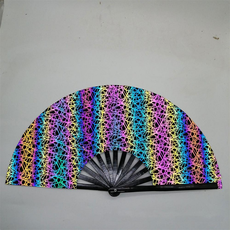 Színátmenet színes fényvisszaverő összecsukható legyező Magic puha szálas szövet ventilátor 33 cm nagy kung fu ventilátor fotózás kellékek táncparti ventilátor