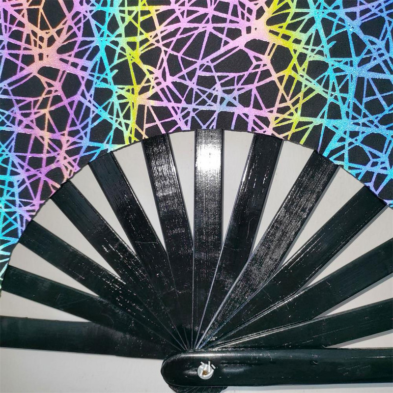 Színátmenet színes fényvisszaverő összecsukható legyező Magic puha szálas szövet ventilátor 33 cm nagy kung fu ventilátor fotózás kellékek táncparti ventilátor
