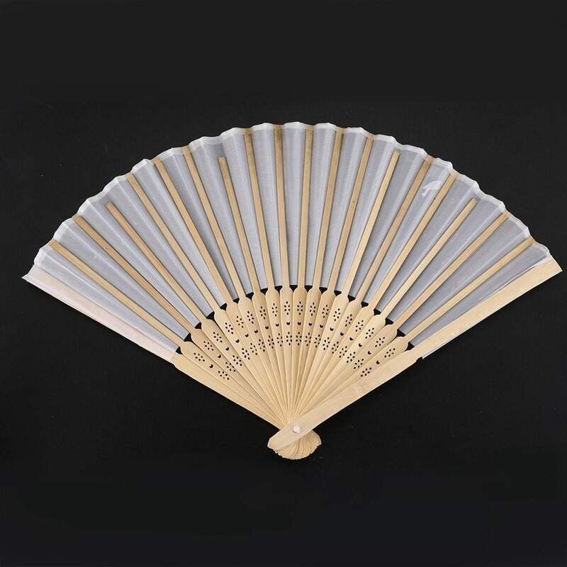 10 db/tétel 21cm fehér színű szövet kézi ventilátor, selyem kézi legyező Esküvői parti promóciós szívesség