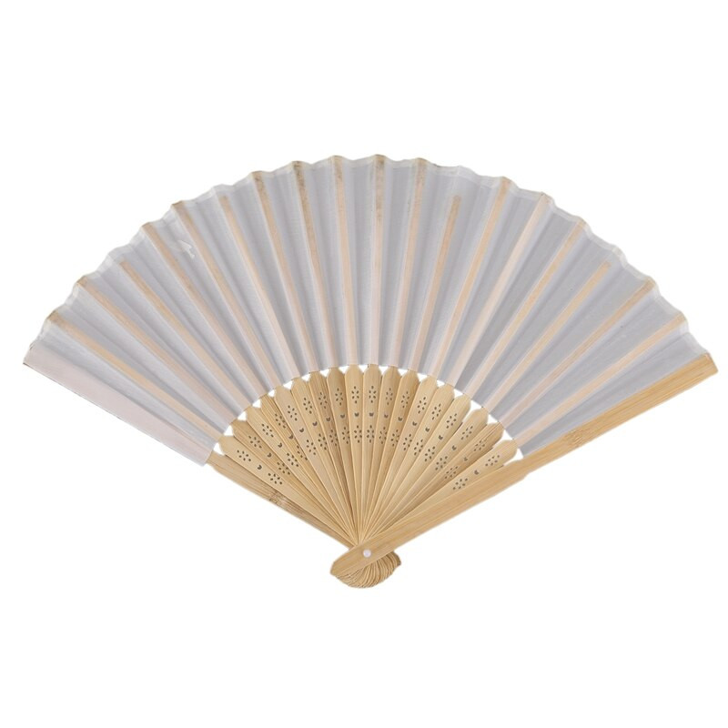 10 db/tétel 21cm fehér színű szövet kézi ventilátor, selyem kézi legyező Esküvői parti promóciós szívesség