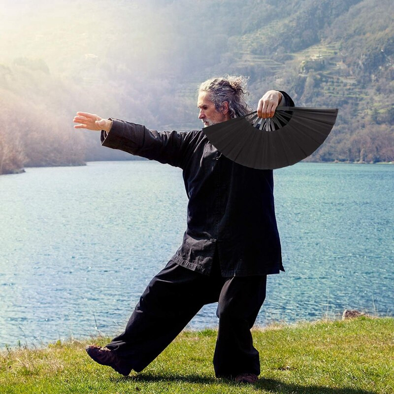 Hot 2 pachete Ventilator pliant chinezesc Tai Chi Ventilator pliabil pentru bărbați și femei Decorații de dans performanță Cadou de festival Negru