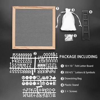 Πίνακας μηνυμάτων τετράγωνης τσόχας 10x10 ιντσών Oak Wood Message Board 460 Plastic Letters Καβαλέτο τσάντα σχεδίασης Felt Letter Board Διακόσμηση σπιτιού