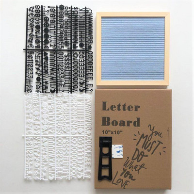 10 x 10 colių kvadratinė veltinio lenta ąžuolo medžio pranešimų lenta 460 plastikinių raidžių molbertas raištelių maišelis Veltinio laiškų lenta namų dekoras