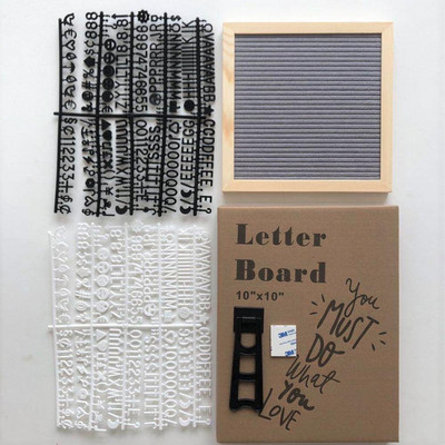 10 x 10 colių kvadratinė veltinio lenta ąžuolo medžio pranešimų lenta 460 plastikinių raidžių molbertas raištelių maišelis Veltinio laiškų lenta namų dekoras