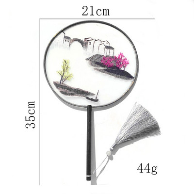 Kínai retro stílusú Kiváló, kézzel készített kétoldalas hímzés Nyúl Panda Páva Kerek Hosszú nyelű Legyezők Dance Lakásdekorációs rajongók