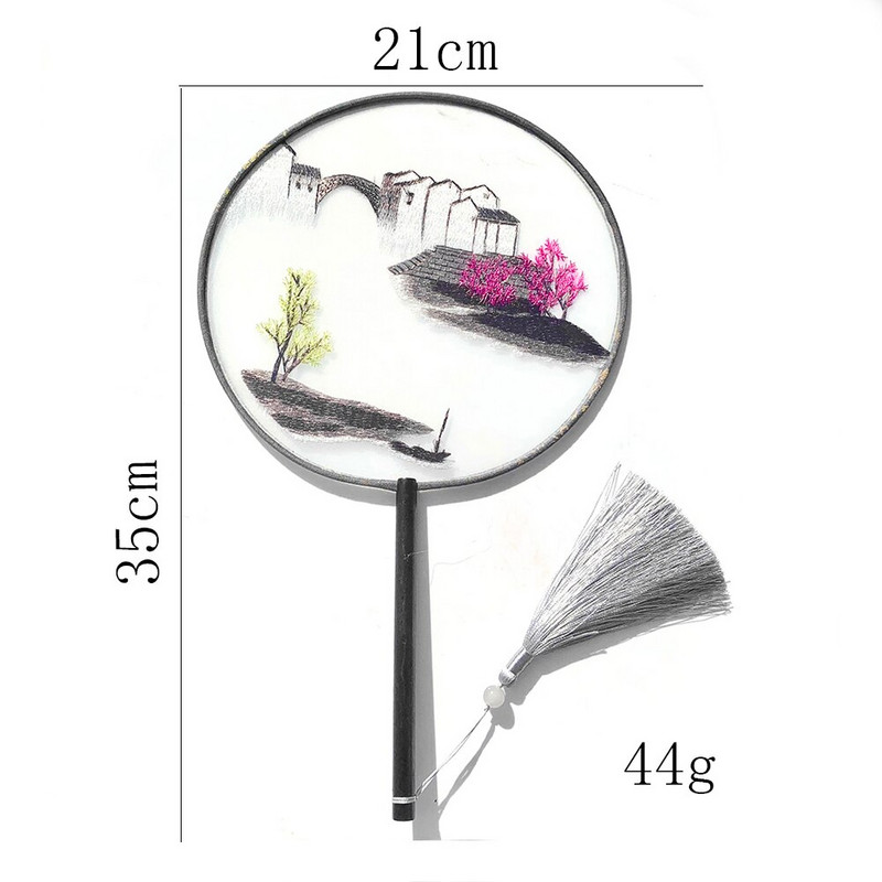 Kínai retro stílusú Kiváló, kézzel készített kétoldalas hímzés Nyúl Panda Páva Kerek Hosszú nyelű Legyezők Dance Lakásdekorációs rajongók