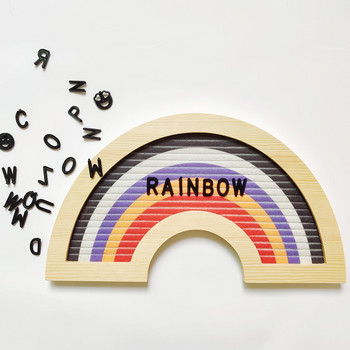 Филцово писмо Дървена дъска за съобщения Дървена рамка Rainbow Letterboard с 340 пластмасова буква Детски коледен подарък Декорация на маса за дома