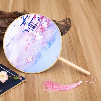 Spalvos Apvalios rankos vėduoklė Kinų stiliaus vintažinė spauda Šilko vėduoklė Vestuvių vakarėlio šokių aksesuarai