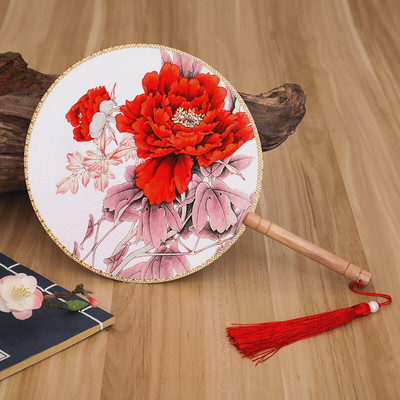 Spalvos Apvalios rankos vėduoklė Kinų stiliaus vintažinė spauda Šilko vėduoklė Vestuvių vakarėlio šokių aksesuarai