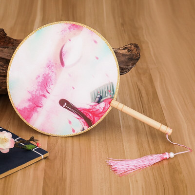 Spalvos Apvalios rankos vėduoklė Kinų stiliaus vintažinė spauda Šilko vėduoklė Vestuvių vakarėlio šokių aksesuarai