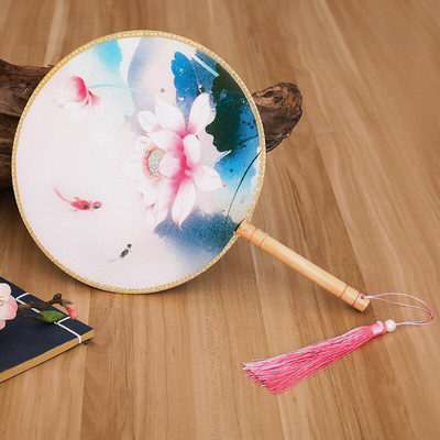 Spalvos Apvalios rankos vėduoklė Kinų stiliaus vintažinė spauda Šilko vėduoklė Vestuvių vakarėlio šokių aksesuarai