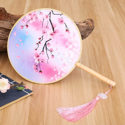 Spalvos Apvalios rankos vėduoklė Kinų stiliaus vintažinė spauda Šilko vėduoklė Vestuvių vakarėlio šokių aksesuarai