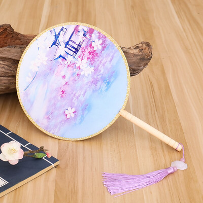 Spalvos Apvalios rankos vėduoklė Kinų stiliaus vintažinė spauda Šilko vėduoklė Vestuvių vakarėlio šokių aksesuarai