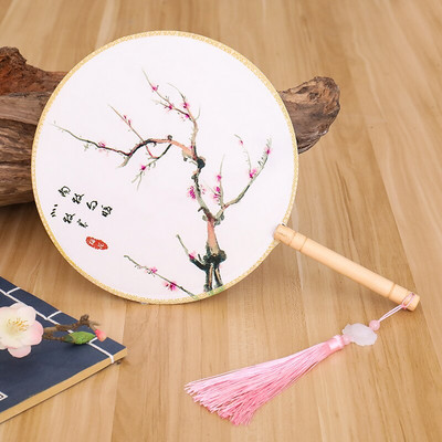 Spalvos Apvalios rankos vėduoklė Kinų stiliaus vintažinė spauda Šilko vėduoklė Vestuvių vakarėlio šokių aksesuarai