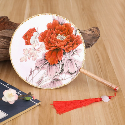 Spalvos Apvalios rankos vėduoklė Kinų stiliaus vintažinė spauda Šilko vėduoklė Vestuvių vakarėlio šokių aksesuarai