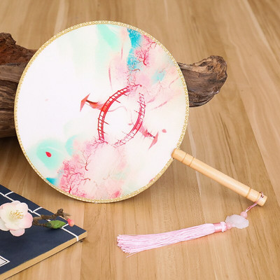 Spalvos Apvalios rankos vėduoklė Kinų stiliaus vintažinė spauda Šilko vėduoklė Vestuvių vakarėlio šokių aksesuarai