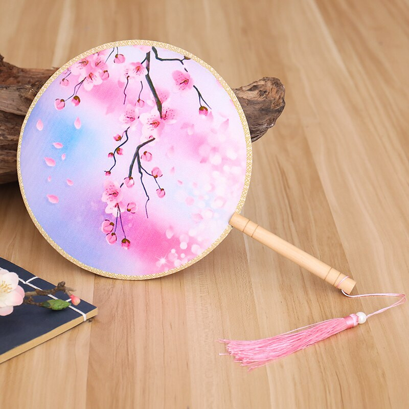 Spalvos Apvalios rankos vėduoklė Kinų stiliaus vintažinė spauda Šilko vėduoklė Vestuvių vakarėlio šokių aksesuarai