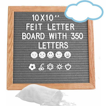 10x10 инча квадратна филцова дъска за съобщения от дъбова дървесина 460 пластмасови букви, статив, чанта с шнурове, филцова дъска за писма, домашен декор