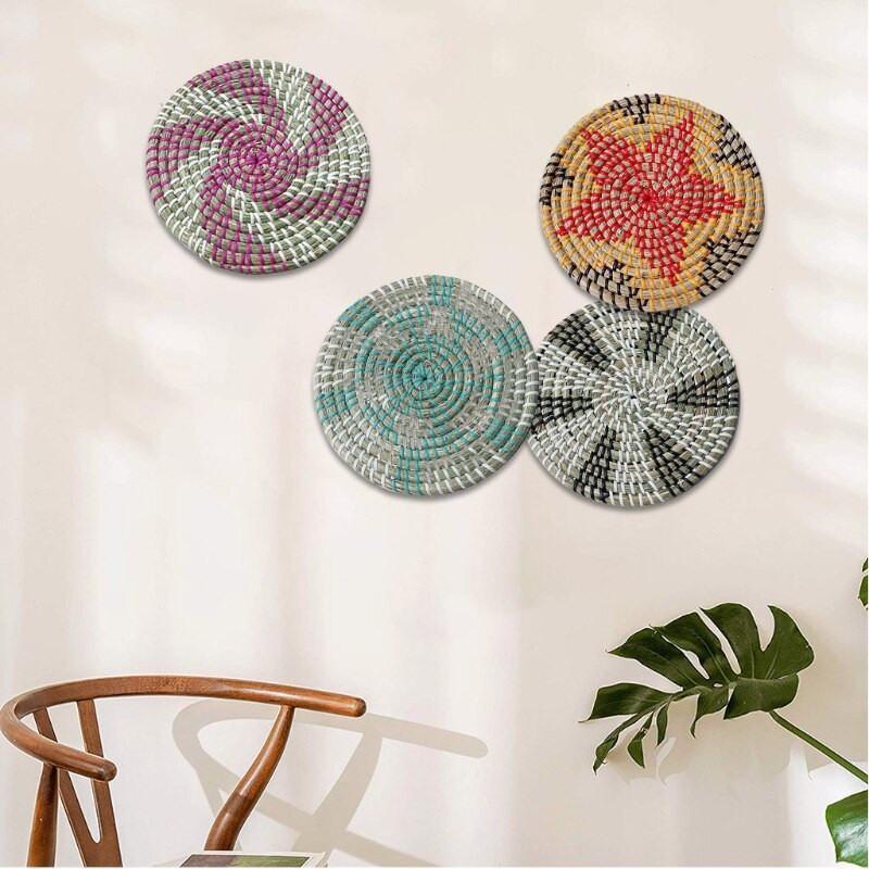 Υφαντό Καλάθι Διακόσμηση τοίχου Τέχνη τοίχου Seagrass Διακοσμητικό μπολ Δίσκος Boho Κρεμαστός τοίχος Διακόσμηση καλαθιού τοίχου για σαλόνι υπνοδωμάτιο κουζίνα