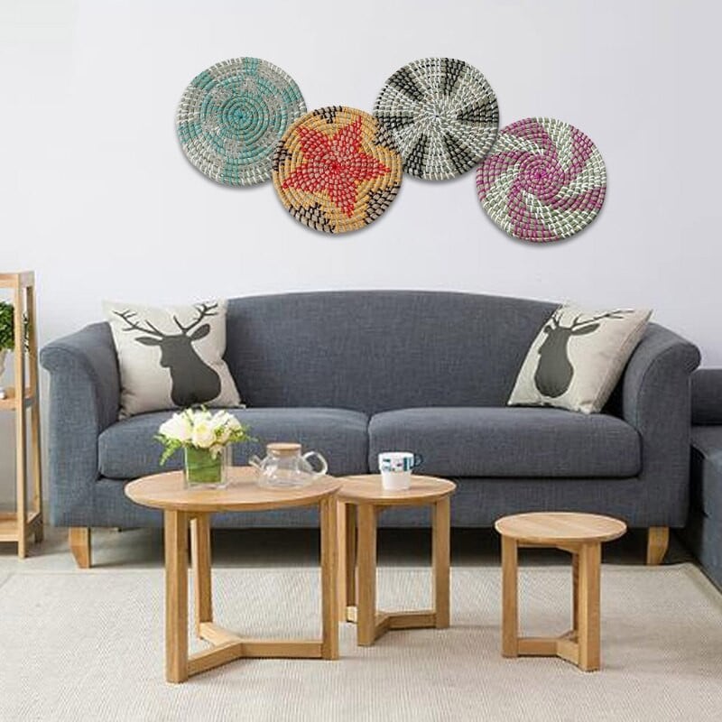 Υφαντό Καλάθι Διακόσμηση τοίχου Τέχνη τοίχου Seagrass Διακοσμητικό μπολ Δίσκος Boho Κρεμαστός τοίχος Διακόσμηση καλαθιού τοίχου για σαλόνι υπνοδωμάτιο κουζίνα