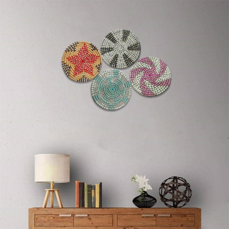 Υφαντό Καλάθι Διακόσμηση τοίχου Τέχνη τοίχου Seagrass Διακοσμητικό μπολ Δίσκος Boho Κρεμαστός τοίχος Διακόσμηση καλαθιού τοίχου για σαλόνι υπνοδωμάτιο κουζίνα