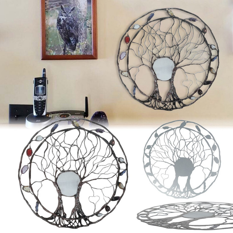 Gyvybės medis, metalo sienos meno ornamentas, apvalus gyvybės formos medis, pakabinamas ant sienos Meno kūriniai, namų amatai, meditacijos ornamentas