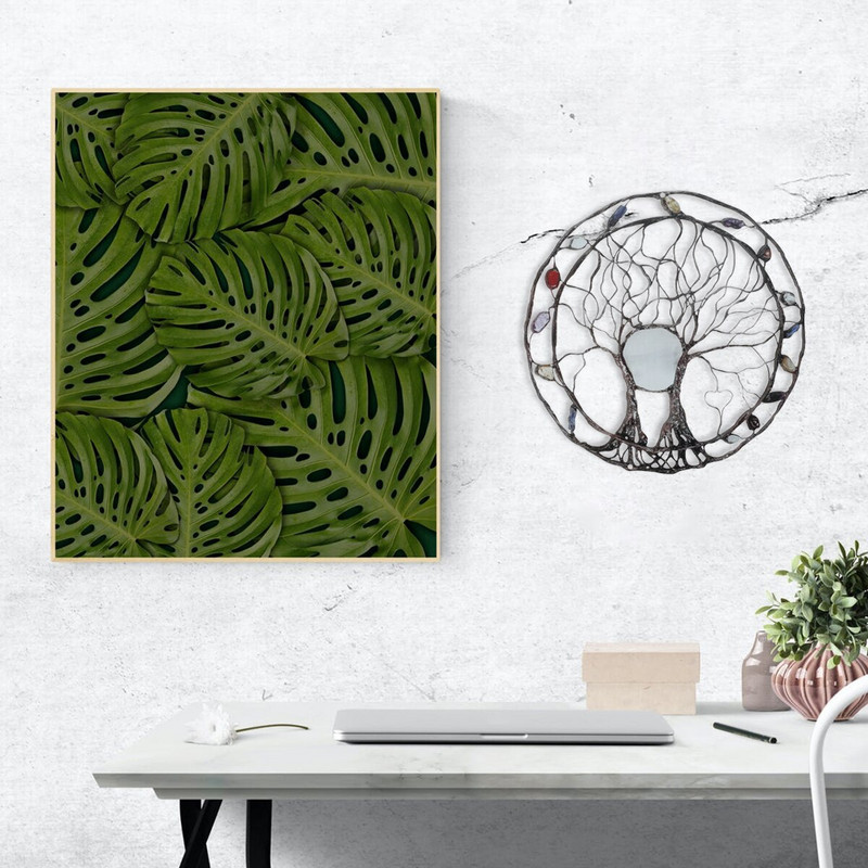 Gyvybės medis, metalo sienos meno ornamentas, apvalus gyvybės formos medis, pakabinamas ant sienos Meno kūriniai, namų amatai, meditacijos ornamentas