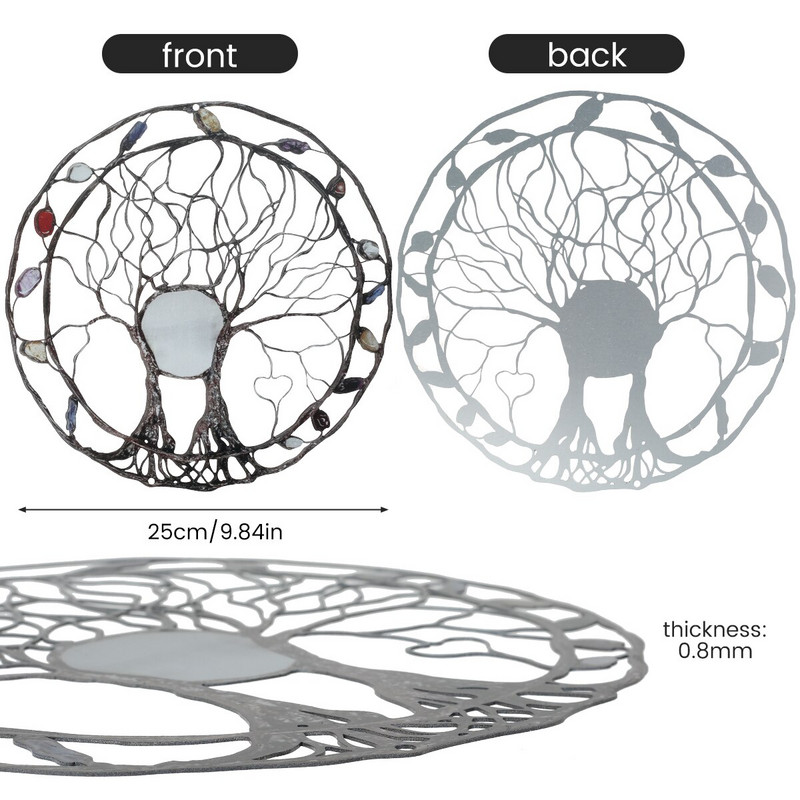 Gyvybės medis, metalo sienos meno ornamentas, apvalus gyvybės formos medis, pakabinamas ant sienos Meno kūriniai, namų amatai, meditacijos ornamentas