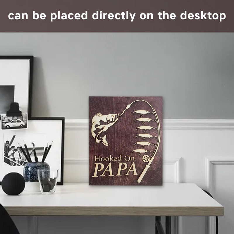 Εξατομικευμένη πινακίδα ονόματος μπαμπά Ξύλινη διακόσμηση σπιτιού Δώρο στολίδια γραφείου Παγκόσμια πλάκα ψαρέματος DIY Signature Board