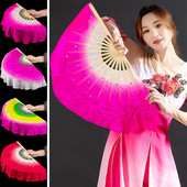 Висококачествен дамски копринен ветрило за танци на корема 100% истински копринени воали 1 чифт лява ръка + 1 бр. дясна ръка Градиентен цвят Дълго танцуващо ветрило