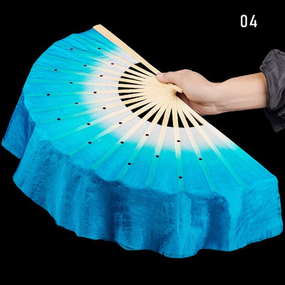 Висококачествен дамски копринен ветрило за танци на корема 100% истински копринени воали 1 чифт лява ръка + 1 бр. дясна ръка Градиентен цвят Дълго танцуващо ветрило