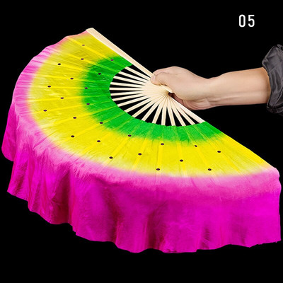 Висококачествен дамски копринен ветрило за танци на корема 100% истински копринени воали 1 чифт лява ръка + 1 бр. дясна ръка Градиентен цвят Дълго танцуващо ветрило