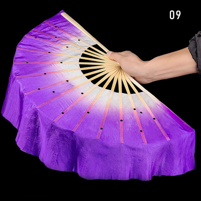 Висококачествен дамски копринен ветрило за танци на корема 100% истински копринени воали 1 чифт лява ръка + 1 бр. дясна ръка Градиентен цвят Дълго танцуващо ветрило