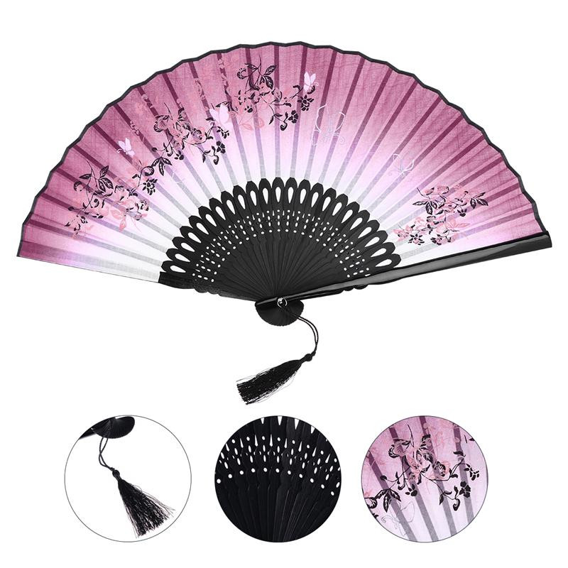 Ventiliatoriaus sulankstoma ranka Gėlėta rankinė vėduoklė, skirta sulankstomam kutui skalbiniams su kiniško šilko popieriaus audinio gėlių žiedais