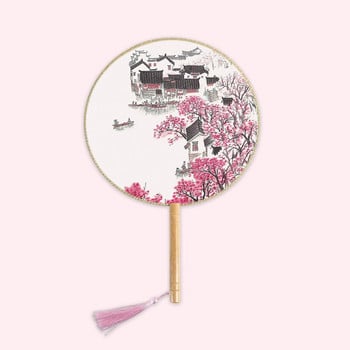 1PC Group Fan Ξύλινη Λαβή Ημιδιαφανής Hanfu Group Fan Palace Fan κινέζικο στυλ Ξύλινη λαβή Silk Round Fan Photography